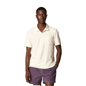 J Crew Ivory Terry Cloth Johnny Collar Short Sleeve Polo Shirt Mens Size XS